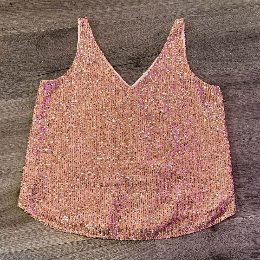 LOFT Sparkling Pink Sequin Crop Top Bold Beautiful Festive Cute Chic Party Girl